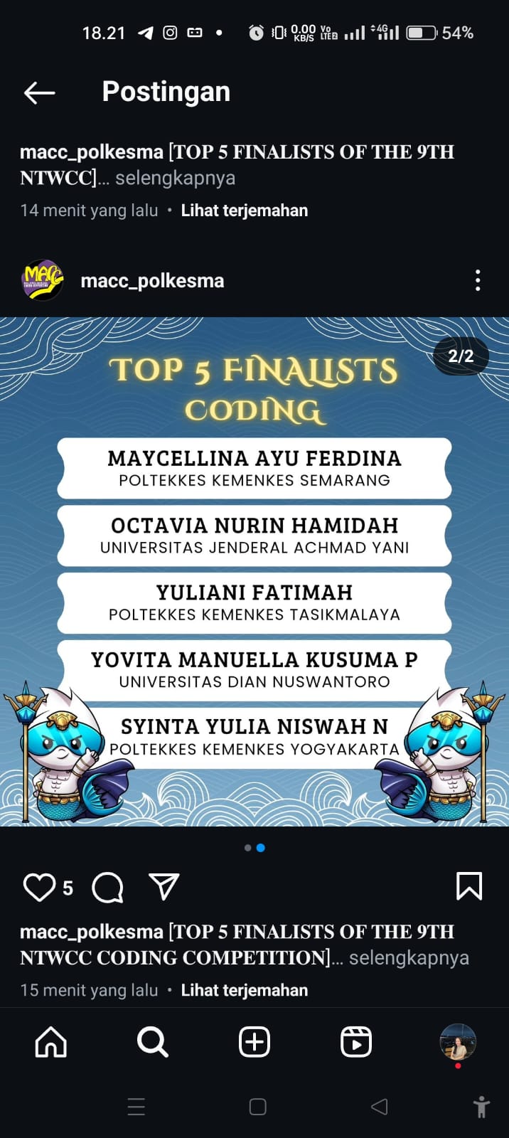 Pengumunan Top 5 Finalis Koding